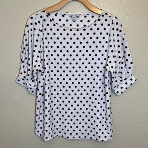 Amisu White Black Polka Dot Shirt